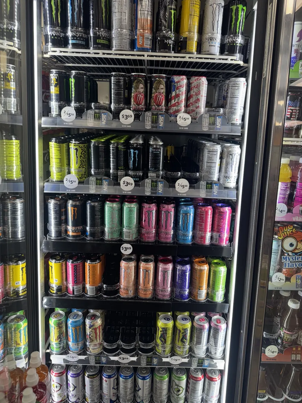 Monster Energy and NOS energy drink selection at Jack's